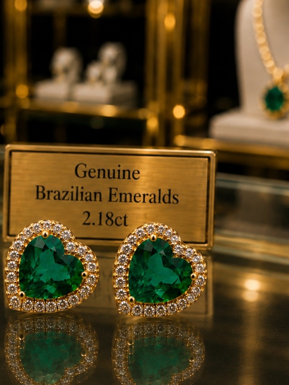 2ct Emerald Earrings Topaz Heart  10k yellow Gold /925  Earrings